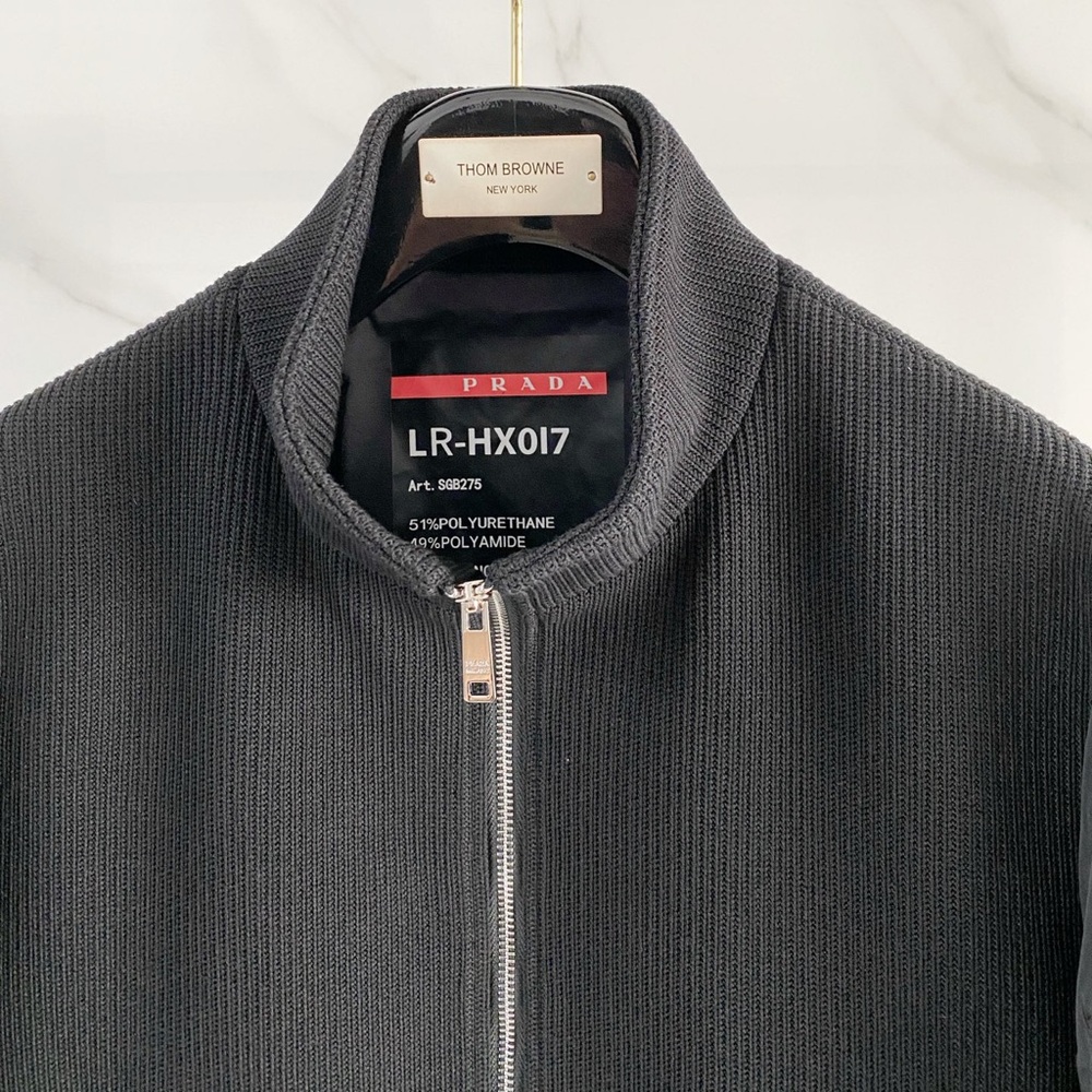 Prada Black Mixed-Media Varsity Bomber Jacket - Picture 4 of 9
